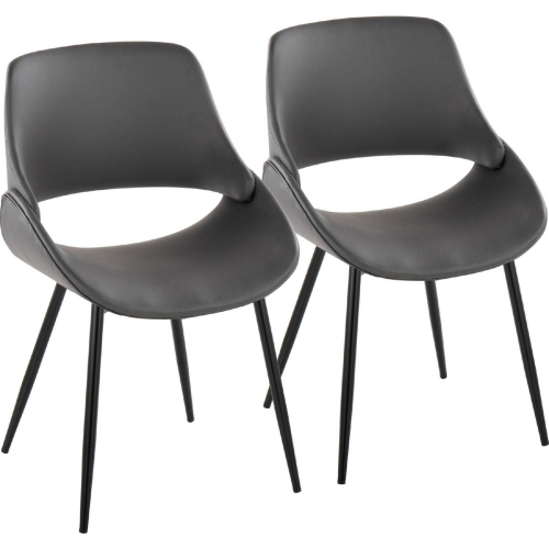 Fabrico Dining Accent Chair in Black Metal & Grey Leatherette (Set of 2)